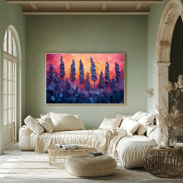 Levendige lavendelvelden in een zonsondergang heme poster