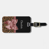 Levendige leesdruk Elegant Brown Bow en naam Bagagelabel (Voorkant horizontaal)