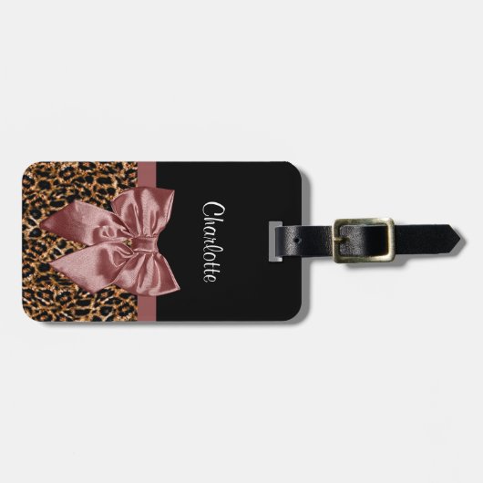 Levendige leesdruk Elegant Brown Bow en naam Bagagelabel (Voorkant horizontaal)