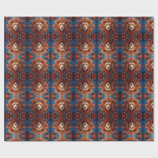 Levendige leeuw met bloemenmotieven cadeaupapier (Vlak)