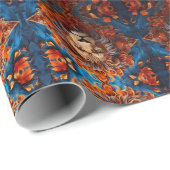 Levendige leeuw met bloemenmotieven cadeaupapier (Rol Hoek)