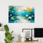 Levendige lelie bloem kunst, abstract meer landsch poster (Thuiskantoor)