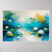 Levendige lelie bloem kunst, abstract meer landsch poster (Voorkant)