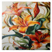 Levendige lelies in kleurrijk abstract ontwerp tegeltje (Voorkant)