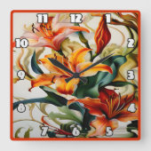 Levendige lelies in kleurrijk abstract ontwerp vierkante klok (Voorkant)