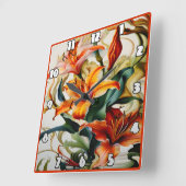 Levendige lelies in kleurrijk abstract ontwerp vierkante klok (Hoek)