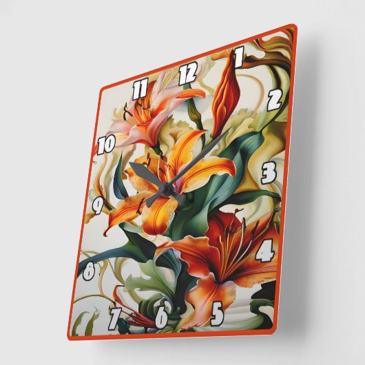Levendige lelies in kleurrijk abstract ontwerp vierkante klok (Hoek)