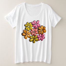 Levendige lente bloemen - inkt getekende bloemen grote maat t-shirt