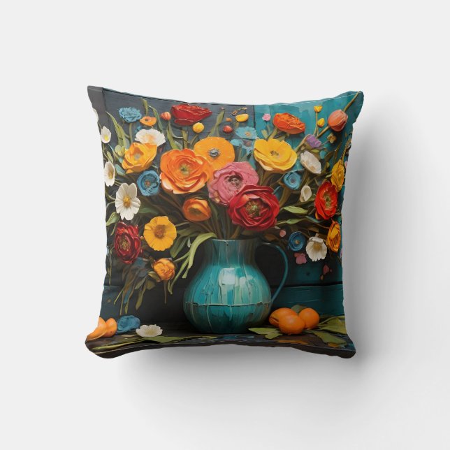 Levendige lente bloemen schilderij kussen (Voorkant)