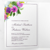 Levendige lente bloemenboeket foto bruiloft drieluik uitnodiging (Binnenzijde eerst)