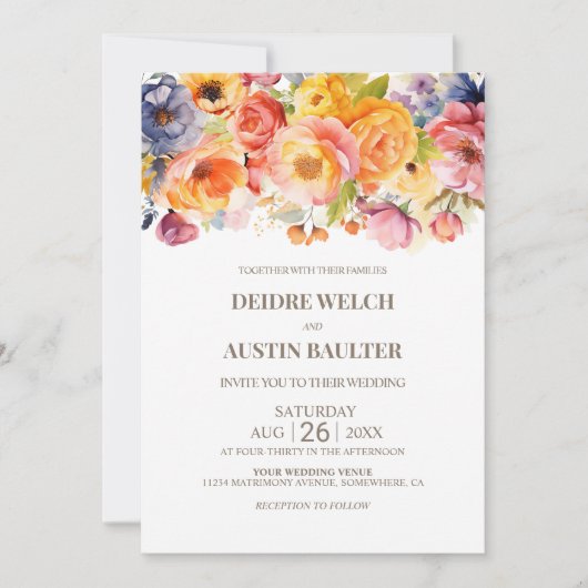 Levendige lente bloemenbruiloft kaart (Voorkant)