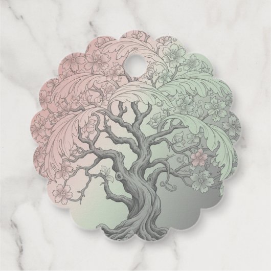 Levendige Lentebloesem Boom - Bloeiende Bloemen Bedankjes Labels (Achterkant)