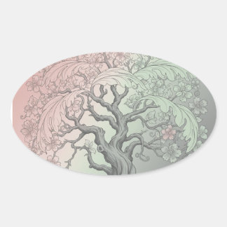 Levendige Lenteboom Aangepast - Bloeiende Bloemen Ovale Sticker
