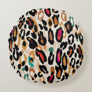 Levendige Leopard Animal Prints Rond Kussen