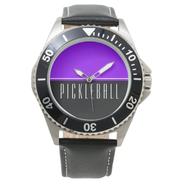 Levendige levendige Paarse zwarte helften PICKLEBA Horloge (Voorkant)