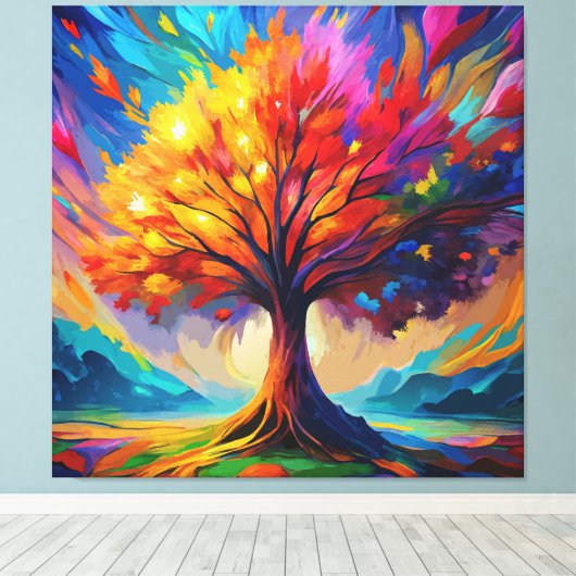 Levendige levensboom canvas afdruk (Insitu (Houten vloer))