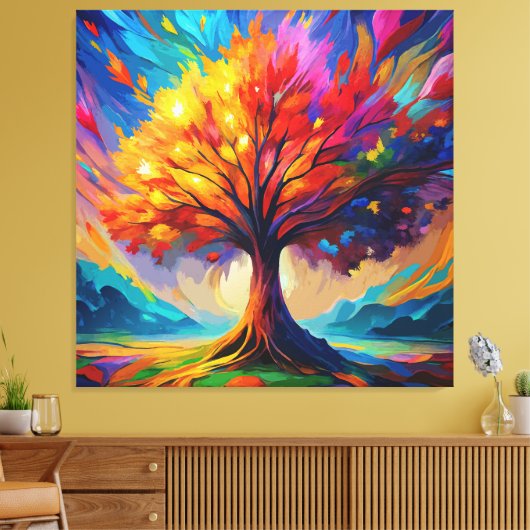 Levendige levensboom canvas afdruk (Insitu (Woonkamer))