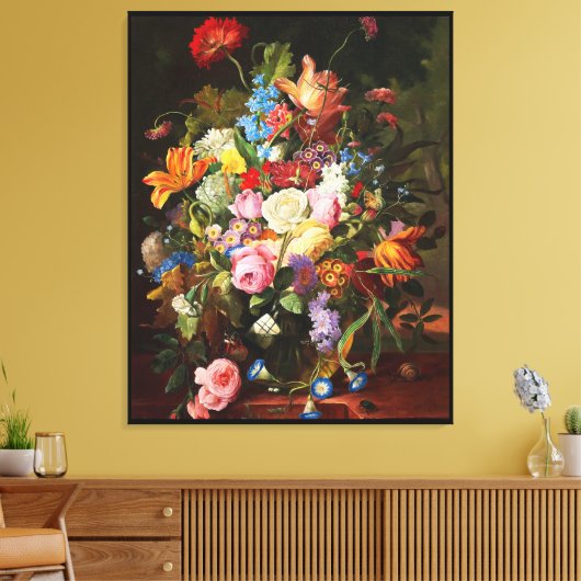 Levendige levensduur van Rozen Tulpen en anjers Canvas Afdruk (Insitu (Woonkamer))