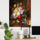 Levendige levensduur van Rozen Tulpen en overvalle Poster (Thuiskantoor)