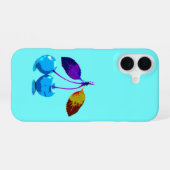 Levendige lichtblauwe kersen iPhone 16 hoesje (Achterkant horizontaal)