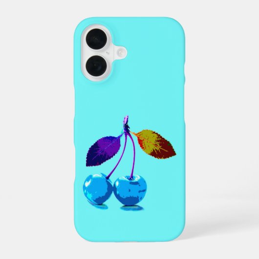 Levendige lichtblauwe kersen iPhone 16 hoesje (Achterkant)
