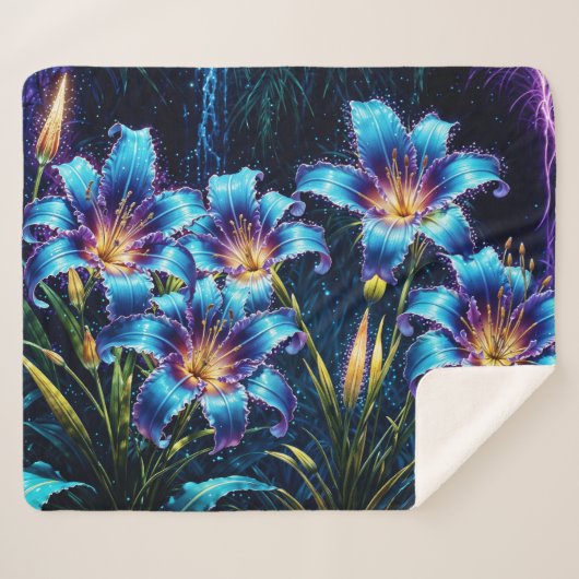 Levendige lichtgevende bloementuin met digitale fa sherpa deken (Voorkant (horizontaal))