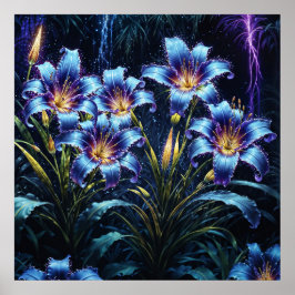 Levendige lichtgevende lelies bloemenfantasie tuin poster