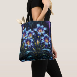 Levendige lichtgevende lelies bloemenfantasie tuin tote bag