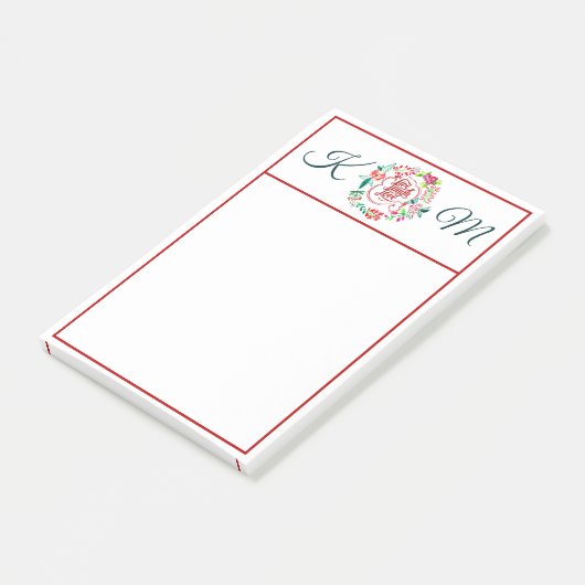 Levendige liefde floral Monogrammed Post-it® Notes (Schuin)