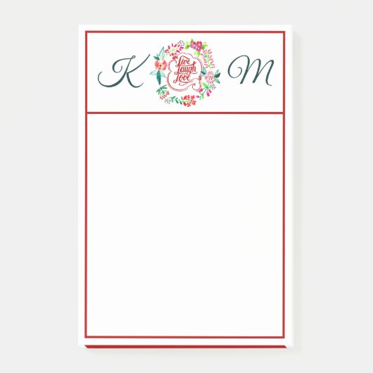 Levendige liefde floral Monogrammed Post-it® Notes (Voorkant)