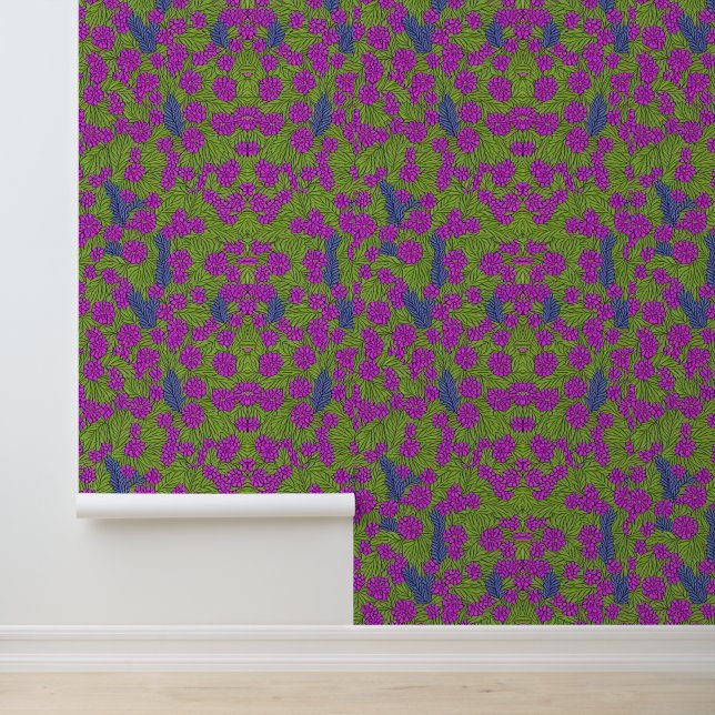 Levendige Lila tuin: Floral Fantasy Pattern Behang (Applicatie)