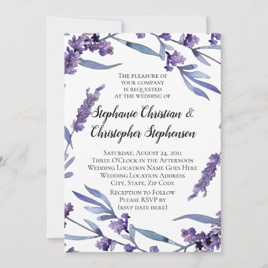 Levendige Lila Waterverf Elegant Summer Wedding Kaart (Voorkant)