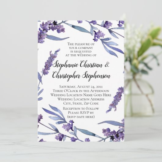 Levendige Lila Waterverf Elegant Summer Wedding Kaart (Staand voorkant)