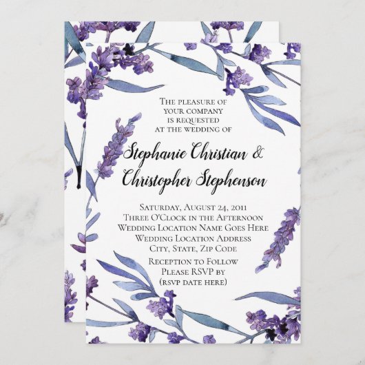 Levendige Lila Waterverf Elegant Summer Wedding Kaart (Voorkant / Achterkant)