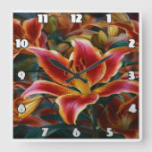 Levendige Lily Bloeit In Een Tuin Bij Dusk Vierkante Klok (Voorkant)