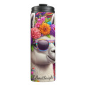 Levendige Llama Flower Crown Zonnebril Thermosbeker (Voorkant)