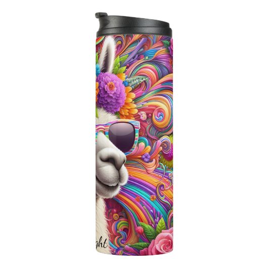 Levendige Llama Flower Crown Zonnebril Thermosbeker (Geroteerd rechts)