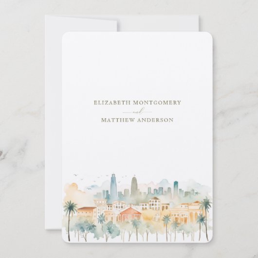 Levendige Los Angeles Skyline Save-the-Date Kaart (Achterkant)