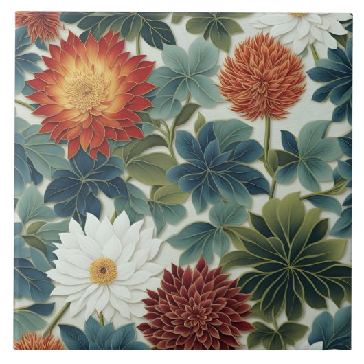 Levendige Lotus en Chrysanthemum Design Tegeltje (Voorkant)