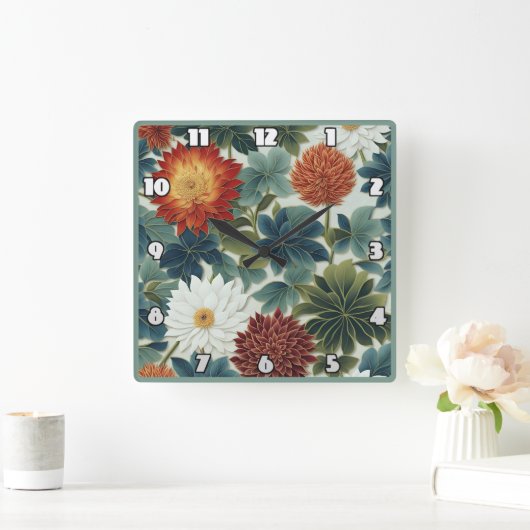 Levendige Lotus en Chrysanthemum Design Vierkante Klok (Huis)