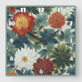 Levendige Lotus en Chrysanthemum Design Vierkante Klok (Voorkant)