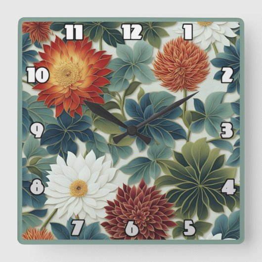 Levendige Lotus en Chrysanthemum Design Vierkante Klok (Voorkant)