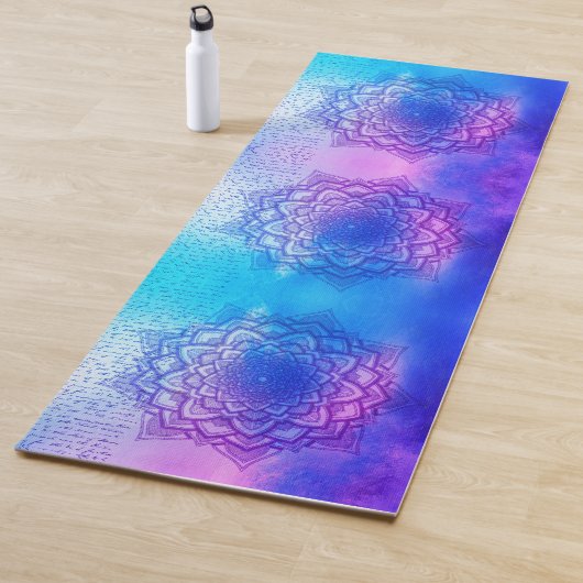 Levendige lotus mandala roze blauwe pastels yogamat (In situ)