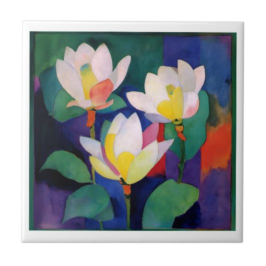 Levendige lotusbloemen - Moderne Waterverf muurkun Tegeltje (Voorkant)