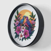 Levendige Lovebirds bij zonsondergang met tropisch (Hoek)