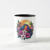 Levendige Lovebirds bij zonsondergang met tropisch Mok (Midden)