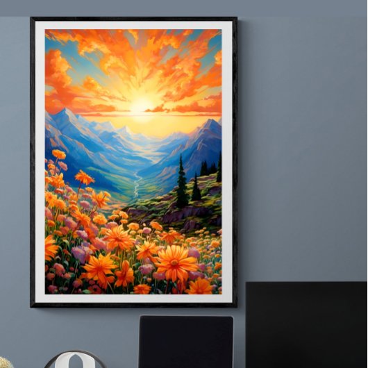 Levendige lucht bergvallei wilde bloem | AI Poster