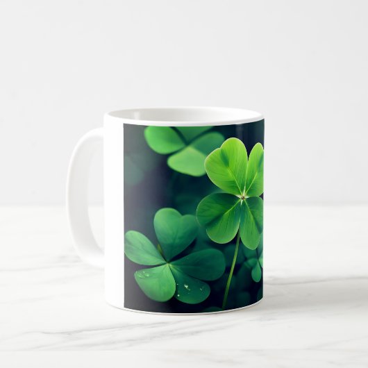 Levendige Lucky Four Leaf Clover - Sparkle W Koffiemok (Voorkant links)