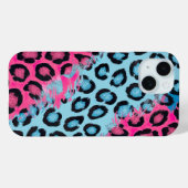 Levendige luipaardprint in roze en blauw Case-Mate iPhone case (Achterkant (horizontaal))