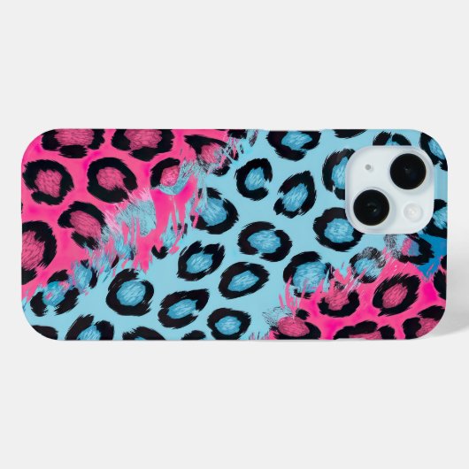 Levendige luipaardprint in roze en blauw Case-Mate iPhone case (Achterkant (horizontaal))